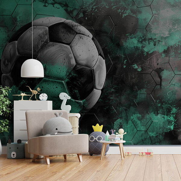 Futbalová lopta na zelenom a čiernom pozadí Fototapety Futbalová lopta na zelenom a čiernom pozadí