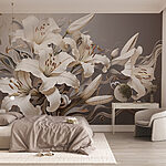 Fototapety Biele kvety s hnedými a bielymi vírami