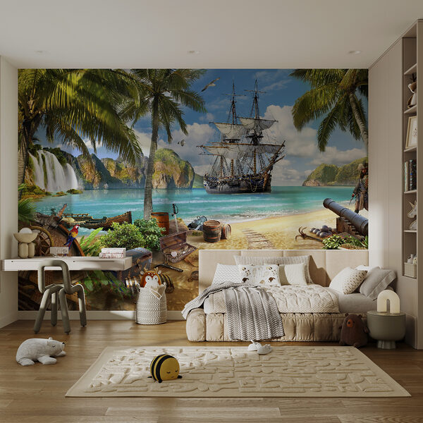 Fototapety Pirátska loď zakotvená v tropickom raji