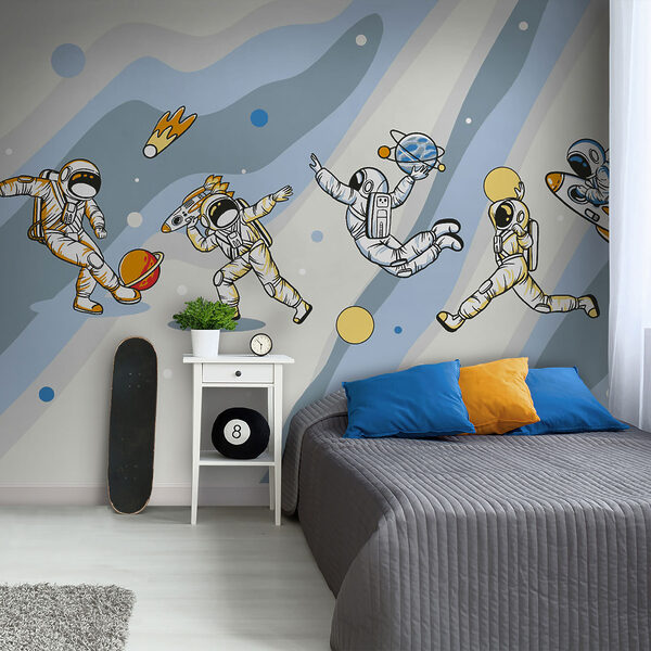 Fototapety Karikatúra astronauta s raketou na hlave