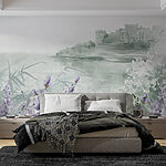 Fototapety Akvarelová maľba hradu a kvetov