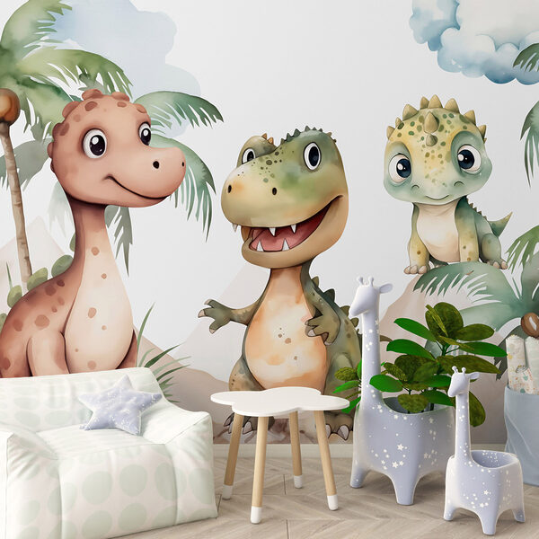 Skupina dinosaurov stojacich na skalách Fototapety Skupina dinosaurov stojacich na skalách