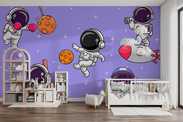 Karikatúra astronautov vo vesmíre Fototapety Karikatúra astronautov vo vesmíre