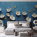 Fototapety Skupina bielych kvetov na modrom pozadí