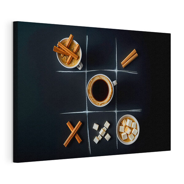 Hra „Tic Tac Toe“ s kávou a marshmallowmi Obraz Hra „Tic Tac Toe“ s kávou a marshmallowmi