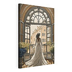 Obraz Canvas print Woman in a white dress looking out a window