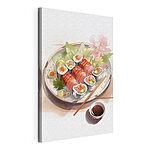 Obraz Tanier so sushi s omáčkou a kvetinami