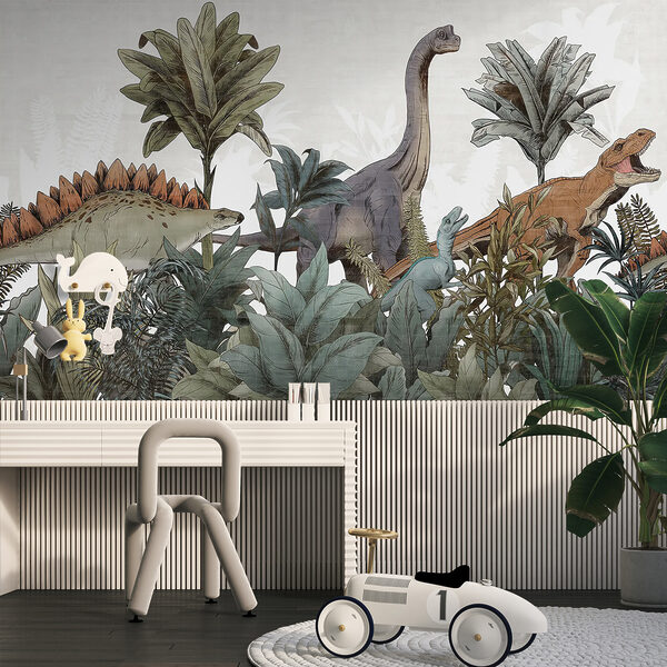 Fototapety Dinosaury sa potulujú v bujnej zeleni
