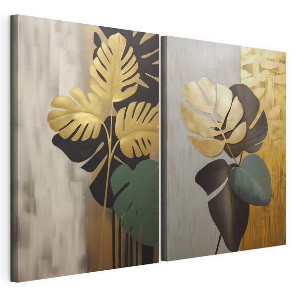 Elegantné listy v sýtych farbách Modulárna tlač na plátno Elegantné listy v sýtych farbách