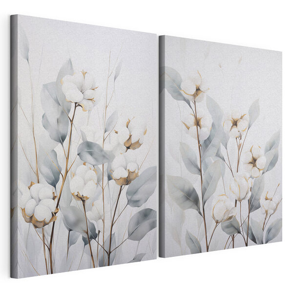 Maľba bavlníkových kvetov a listov Modulárna tlač na plátno Maľba bavlníkových kvetov a listov