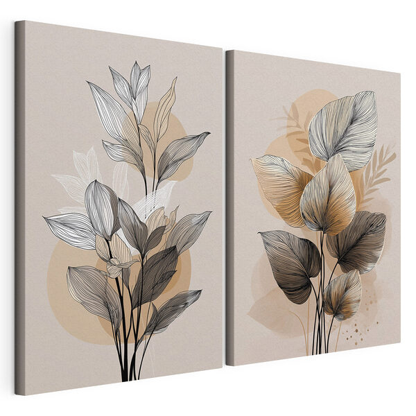 Elegantný botanický dizajn v štýle čiernobielej kresby Modulárna tlač na plátno Elegantný botanický dizajn v štýle čiernobielej kresby