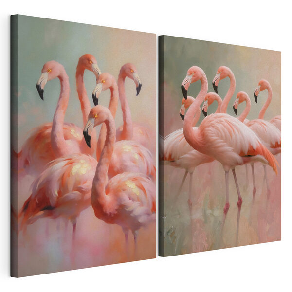 Skupina plameniakov stojacich vedľa seba Modulárna tlač na plátno Skupina plameniakov stojacich vedľa seba